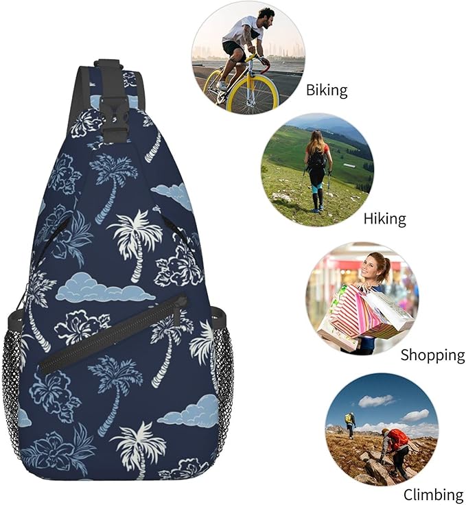 Hawaii Tropical Palm Sling Backpack Crossbody Bag Casual Chest Bags Travel Hiking Daypack Shoulder Bag for Women Men