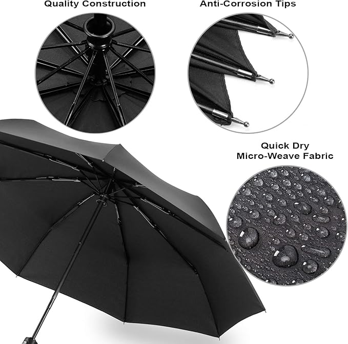Liberty Imports 3 Pack Windproof Travel Rain Umbrellas - Compact, Light, Automatic, Strong and Portable - for Men and Women