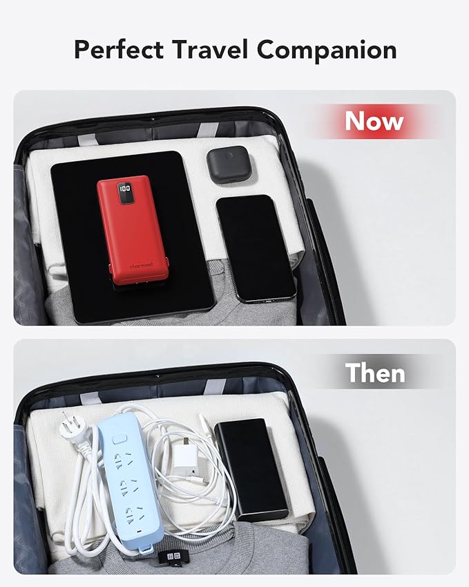 charmast Portable Charger with Built-in Cables and Plug, 10000mAh USB C Power Bank Fast Charging, External Battery Pack Slim, Travel Essentials Compatible with iPhones, Samsung Galaxy, iPad