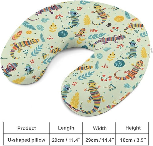 Cute Travel Neck Pillow Cartoon Lizard Memory Foam U Shaped Cushion, Washable Cover for Boys Girls Airplane Car School Nap
