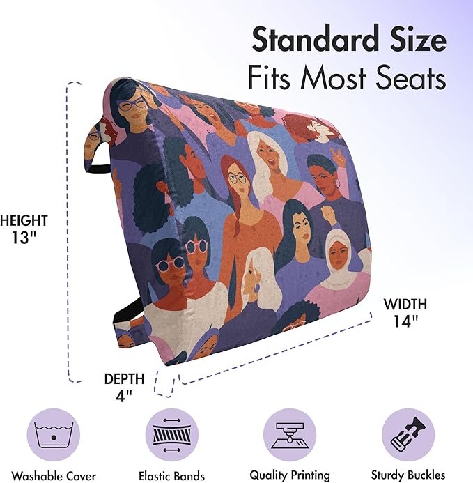 Ambesonne Feminist Lumbar Back Support Pillow, Female of Diverse Ethnics or Backgrounds Assembled Together Empowerment, High Density Foam for Office Chairs Car Seats, 14" x 13", Purple