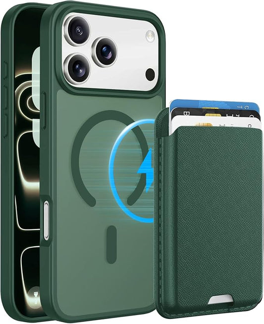 Ntwinro Magnetic for iPhone 17 Pro Max Case (Compatible with MagSafe) with Detachable Wallet & Card Holder for 3 Cards [RFID Blocking] Military Grade Protective Slim Phone Cover, Green