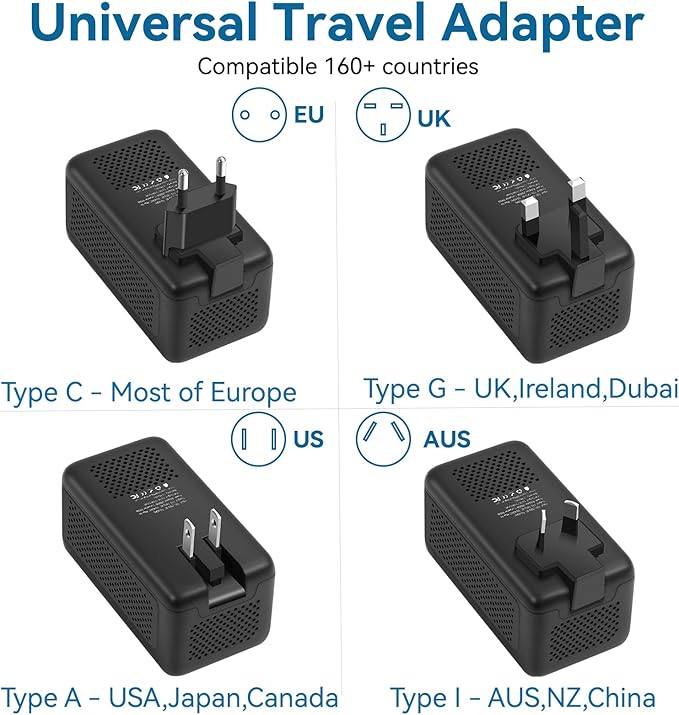 Upgraded 2000W 220V to 110V Voltage Converter US to Europe Travel Adapter for Hair Dryers with Fast Charging International Travel Adapter with 2 USB A and 2 USB C Power Converter Adapter (2U2C)