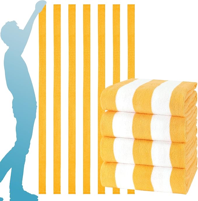4 Packs Extra Large Bath Towels Striped Beach Towel Set Bathroom Sheets Bulk Oversized Soft Fluffy XL Big Absorbent Microfiber Blanket Turkish Hotel Shower Pool Hot Tub Toallas Baño Grandes Yellow