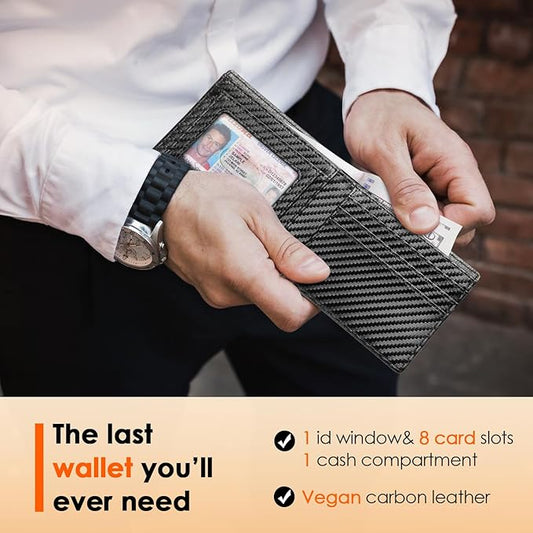 RUNBOX Wallet for Men Slim Leather Bifold RFID Blocking Minimalist Front Pocket Design with Gift Box