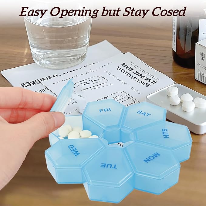 7-Day Weekly Pill Organizer and Daily Vitamin Case - Pill Box for Medication Management (1Pack Blue)
