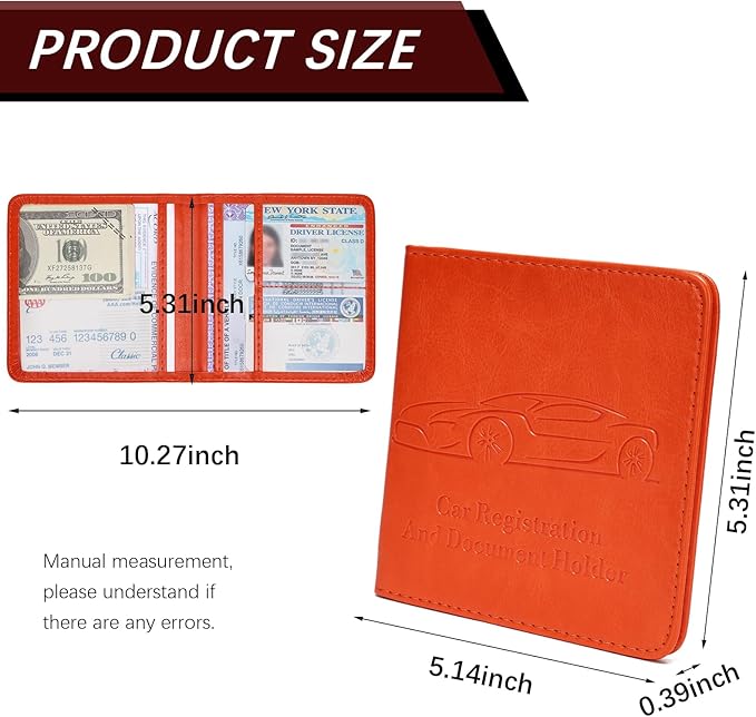 2-Pack Registration and Insurance Card Holder, Vehicle Glove Box Car Organizer with Magnetic Closure, Interior Car Accessories for Documents, Cards, License Storage, Orange