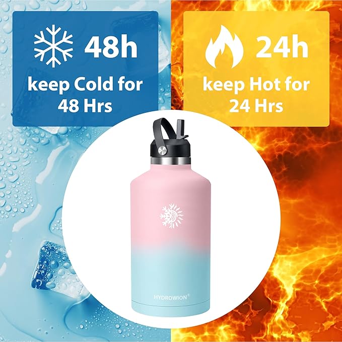 Water Bottle with 2 Lids, One Gallon Double Wall Vacuum Insulated Stainless Steel Water Jug