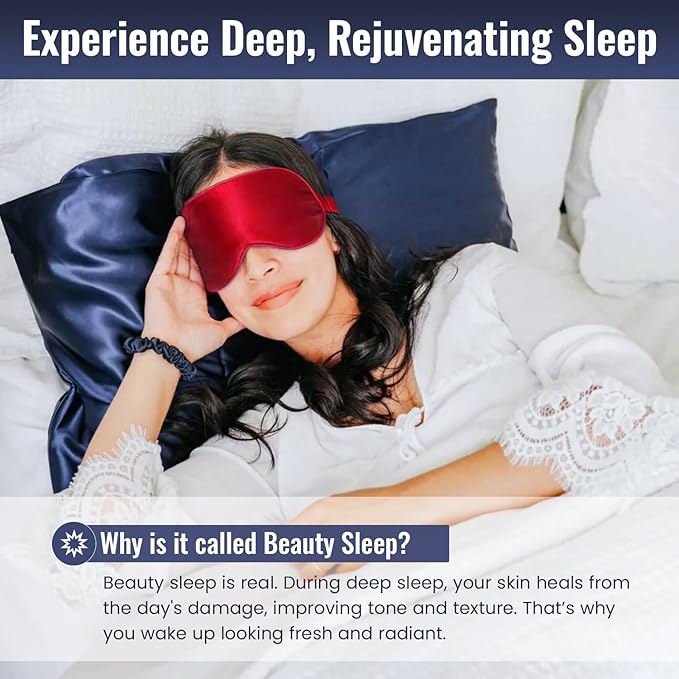 Pure SOL. Silk Sleep Mask - 100% Mulberry Silk Eye Mask - Eye Mask for Sleeping & Blindfold for Power nap During Travel (Ruby)