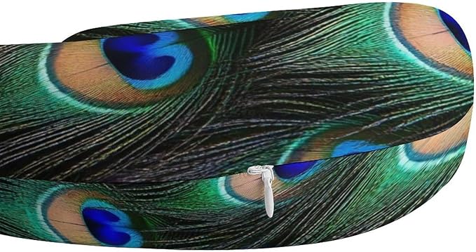 Breathable U-Shaped Neck Pillow Memory Foam Travel, Green Peacock Art U-Shape, Machine Washable Support Home Office