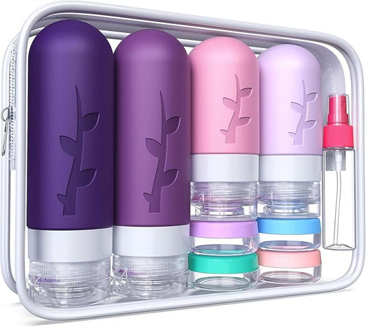 TSA Approved Travel Containers for Toiletries - Leak Proof Silicone Bottles, Refillable Liquid Travel Essentials for Shampoo, Conditioner, Lotion