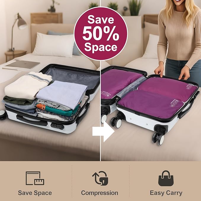 Cambond Compression Packing Cubes for Travel Women - Travel Bags Luggage Organizers Travel Essentials Compression Cubes for Travel Carry on Suitcases Organizer