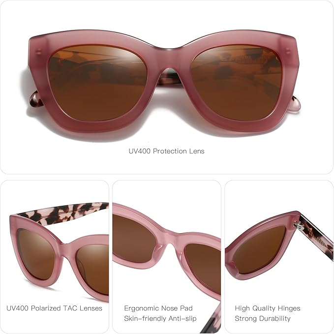 ZENOTTIC Retro Polarized Sunglasses Women - Oversized Cat Eye Trendy Glasses UV Protection - for Beach,Hiking,Party ZS6243