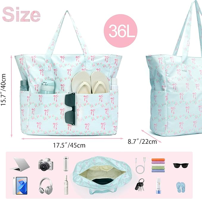 Bluboon Waterproof Beach Tote Pool Bags for Women Ladies Extra Large Carry On Bag With Wet Compartment for Weekender Travel