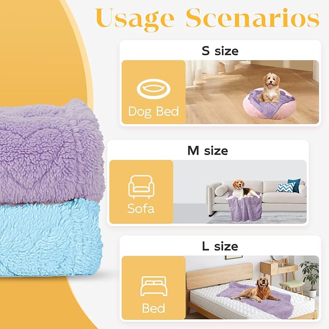 MACEVIA Fluffy Fleece Dog Blankets, Warm Soft Fuzzy Pets Blanket for Puppy, Small, Medium, Large Dogs and Cats, Plush Pet Throws for Bed, Couch, Sofa, Travel (24x29 Inch,Light Purple)