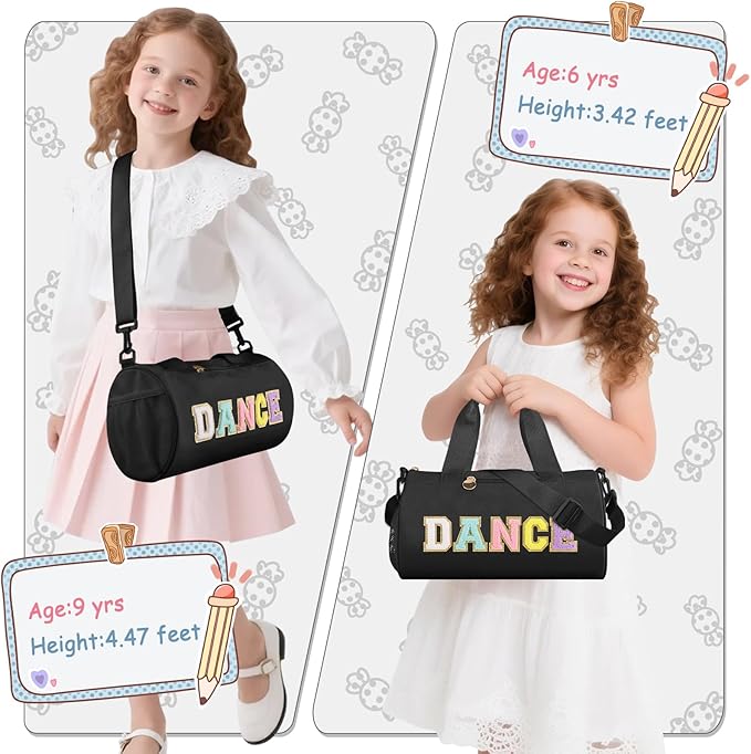 Personalized Dance Bag for Girls, Teen Toddler Ballet Bag Cute Chenille Letter Gym Sport Workout Duffel Bags, Waterproof Cheer Dancer Overnight Weekender Bags for Birthday Christmas Gift(Black)