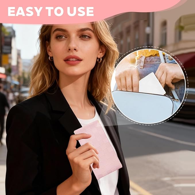 3PCS Small Makeup Bag for Women, Mini Cosmetic Bags Leather Pocket Pouch Purse,Snap Closure Waterproof Portable Bag,Checkered Storage Travel Bag for Lipstick Change Glasses Coin Cards (Pink)