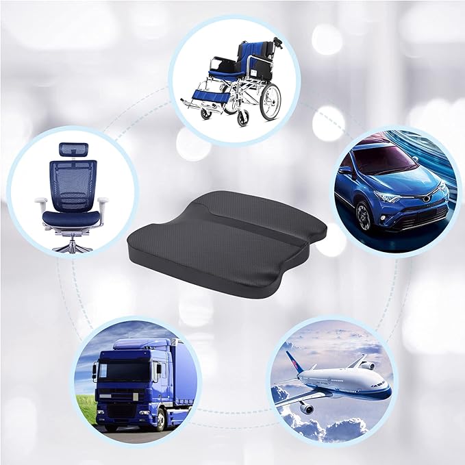 LARROUS Car Seat Cushion - Comfort Memory Foam Seat Cushion for Car Seat Driver, Tailbone (Coccyx) Pain Relief Pad, Car Seat Cushions for Driving, Office Chair Cushion (Black)