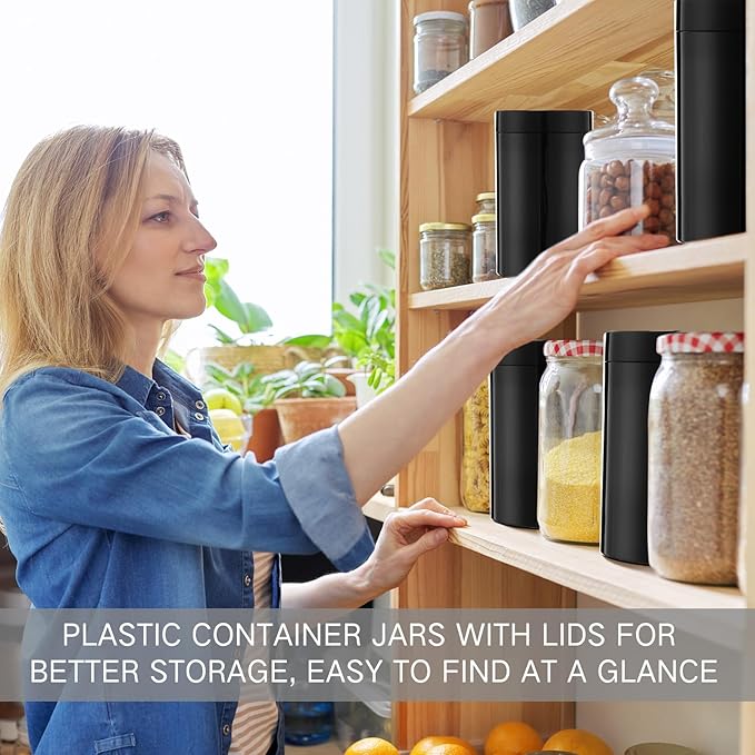 SATINIOR 12 Pack 12 oz Plastic Container Jars with Lids Round Clear Travel Cosmetic Container Slime Jar for Toiletries, Lotion, Cream, Ointment, Makeup, Rhinestone, Sample, Kitchen Storage(Pure Black)