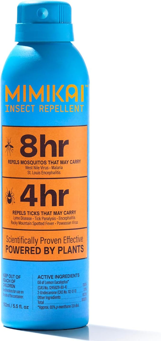 Mimikai Mosquito and Tick Repellent Spray, DEET-Free for Skin and Outdoor Use, Plant-Powered Skincare, 5.5oz