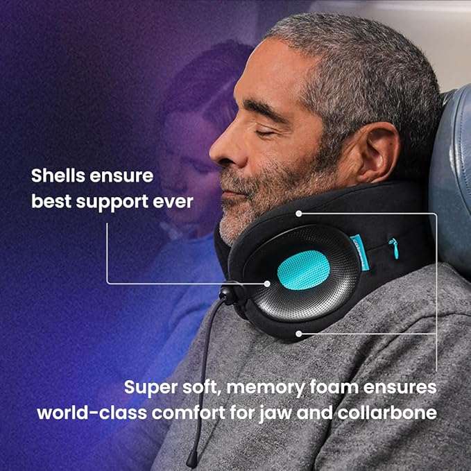 Cabeau Travel Essential Neck Pillow - Fits Most Neck Sizes (11-21 inches) - Evolution X Three Ways to Adjust for Ultimate Comfort on Long Flights (Sapphire)
