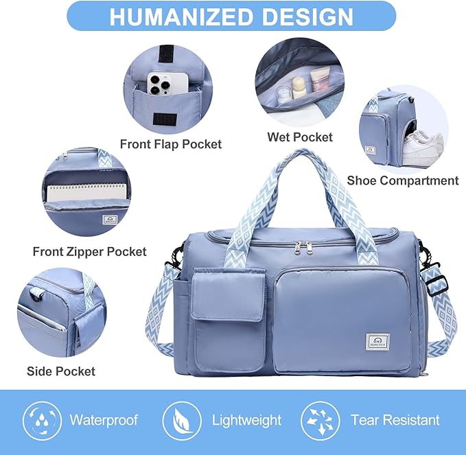 Small Gym Bag for Women, Travel Duffle Bag Carry On Weekender Bag with Shoe Compartment