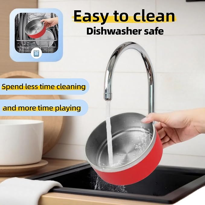 Dog Bowls Medium Sized Dogs-Large Breed 1.9l/64oz Double Layer Stainless Steel Outdoor Dog Water Bowl,Puppy Insulated Food Bowl,with Non-Slip Bottom and 1pc 8oz Food Scoop (Red, 64 oz)