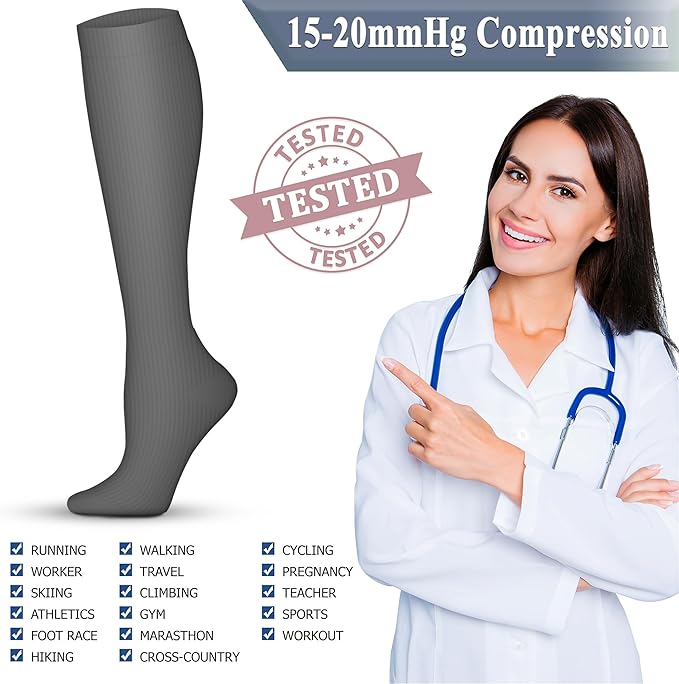 QUXIANG Copper Compression Socks for Women & Men Circulation (8 Pairs) - Best for Running Athletic Cycling - 15-20 mmHg