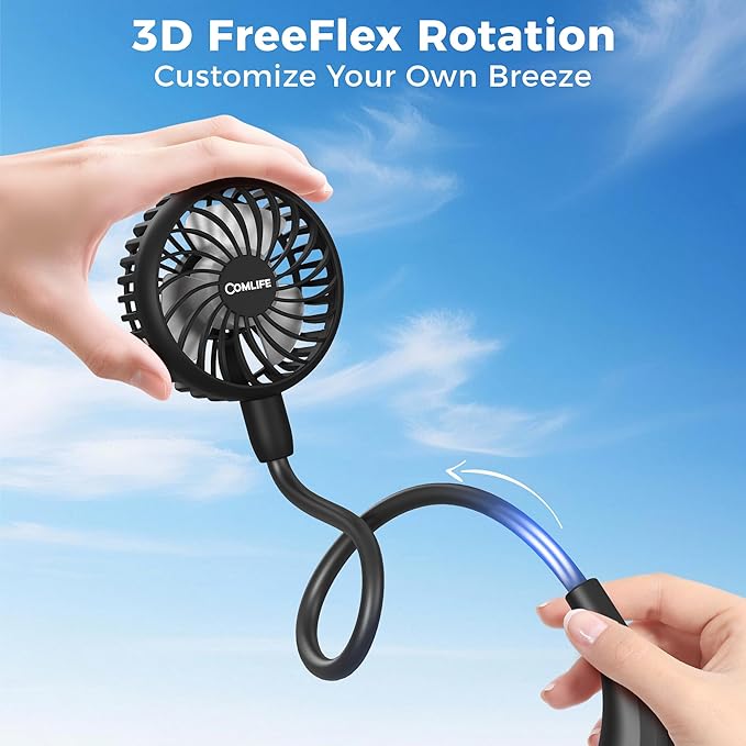 Portable Neck Fan, 2600mAh Battery Operated Ultra Quiet Hands Free USB Fan with Strong Wind, 360° Adjustable High Flexibility Wearable Personal Fan for Home Office Outdoor Travel (Black)