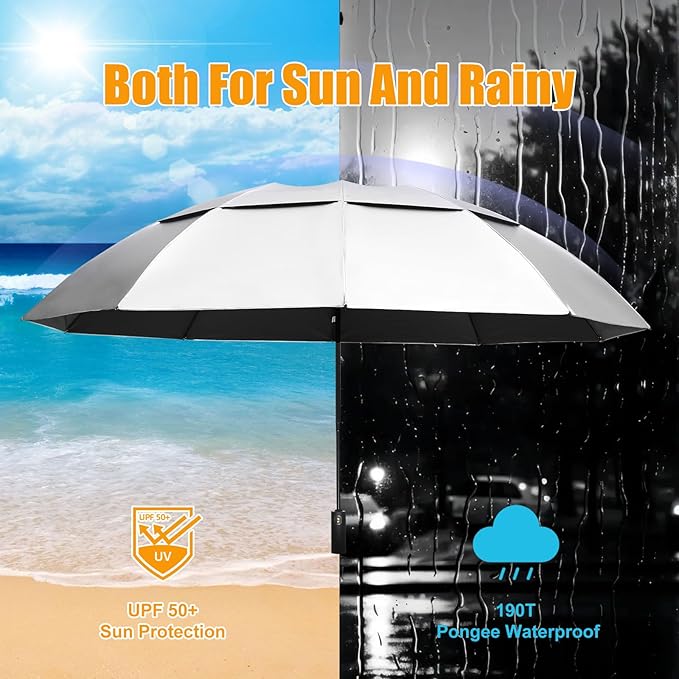 62/54/46 Inch Umbrellas for Rain Large Travel Compact Golf Umbrella Inverted Windproof Double Canopy 10 Ribs Automatic Open/Close UPF50+ Sun UV Protection