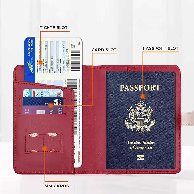 Passport Holder with Airtag for Women/Men,Airtag Passport Wallet for Travel,Cute Passport Holder Rfid Blocking,Travel Wallet for Cards Passport Cover Case (Wine red)