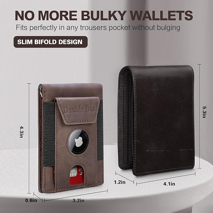 Wallet for Men RFID Blocking Bifold Mens Leather Wallets,Ultra Thin Minimalist Front Pocket Small Compact Mens Slim Wallet,Smart Security Credit Card Holder Elastic Pocket,with Money Clip, 2 ID Window