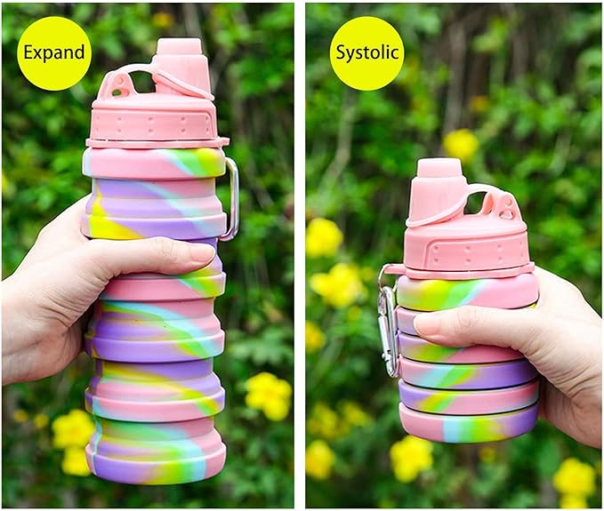 Collapsible Water Bottles Travel water bottle Sports Portable Sport Water Bottle Reusable Water Bottles comes with mountaineering Buckle 500ml silicone Water-proof camping water bottle