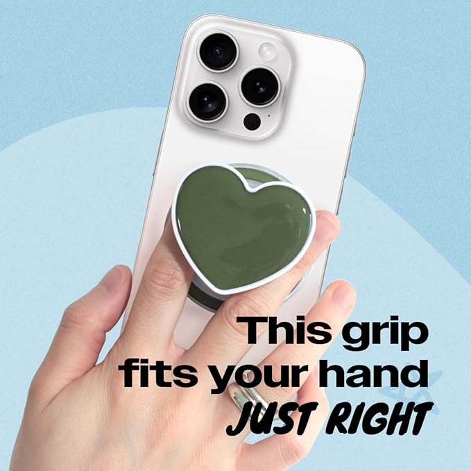 OnTheGrip Cute Solid Macaron Color Heart Shape Collapsible Mobile Phone Grip Stand Holder for Smartphone Tablet Cell Phone Accessory (Jade Green)