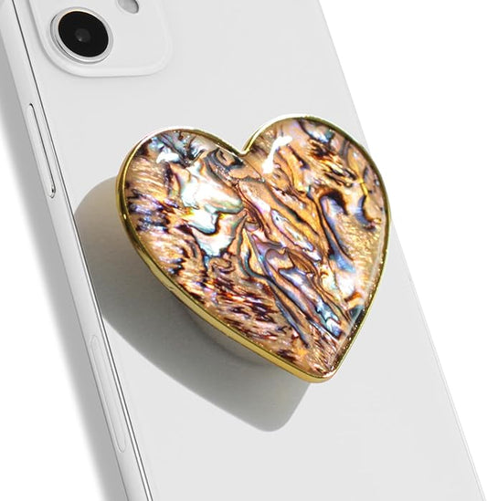 OnTheGrip Cute Natural Seashell Design Heart Shape Collapsible Mobile Phone Grip Stand Holder for Smartphone Tablet Cell Phone Accessory (Leopard)