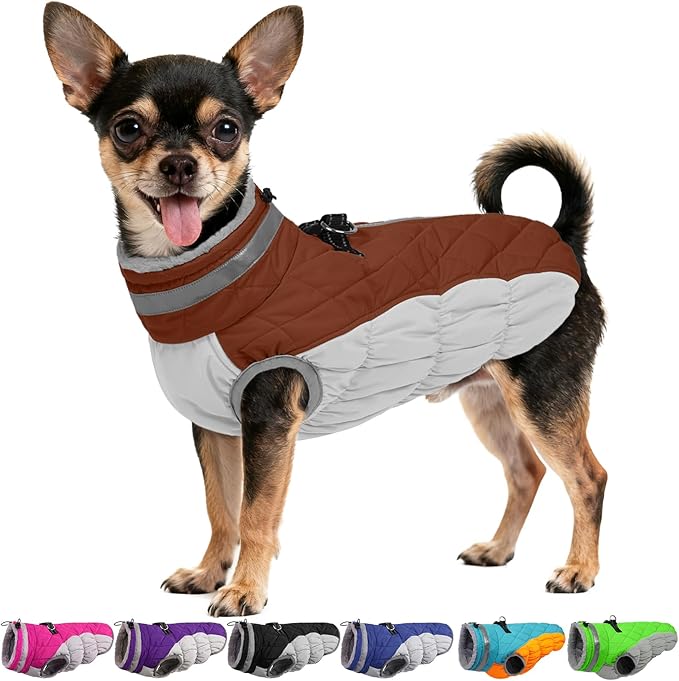 OUOBOB Dog Winter Jacket Cozy Reflective Waterproof Windproof Warm Pet Garment,Comfortable Cold Weather Fleece Apparel Outfits with Zipper Closure for Small Medium Large Dogs Puppy Walking,X-Small