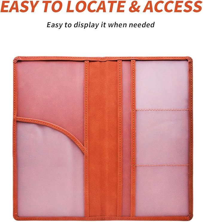 Car Registration and Insurance Card Holder - Vehicle Glove Box Document Organizer - Premium PU Leather Wallet Case - Driver License - Coffee