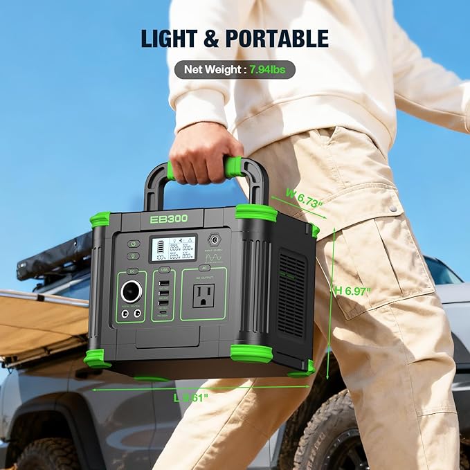 300W Portable Power Station, 288.6Wh Solar Generator 600W Peak Solar Generator with PD 60W USB-C, 5W Wireless Charger & SOS LED Light for Camping, RV Travel, Home Emergency & Outdoor Adventures