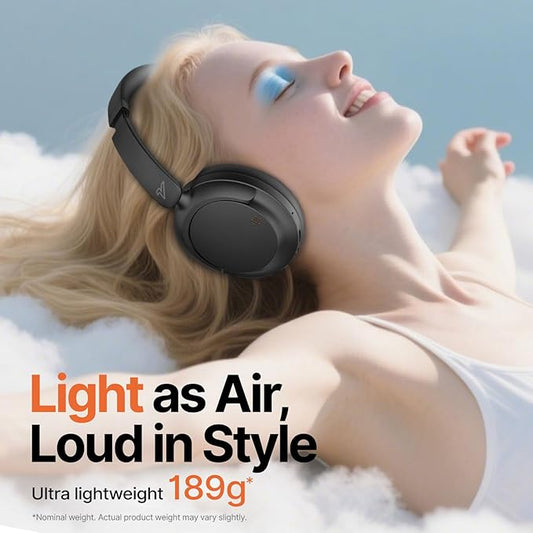 VOKALEN Hyper GO Wireless Over-Ear Noise Cancelling Headphones with Mic, 60H Playtime, Bluetooth Headset, Hi-res Audio,3D Sound Profile, Ultra-Lightweight for Travel, Work, Study (Black)