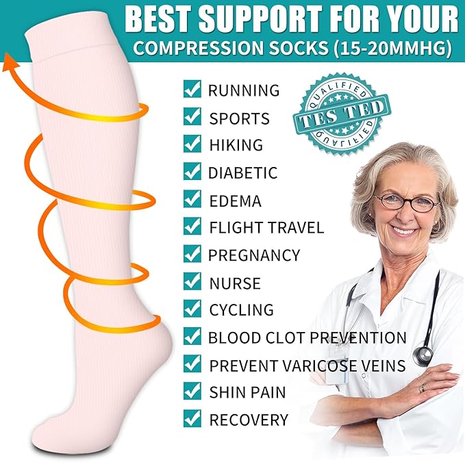 BLUEENJOY Copper Compression Socks for Women & Men (6 pairs) - Best Support for Nurses, Running, Hiking, Recovery