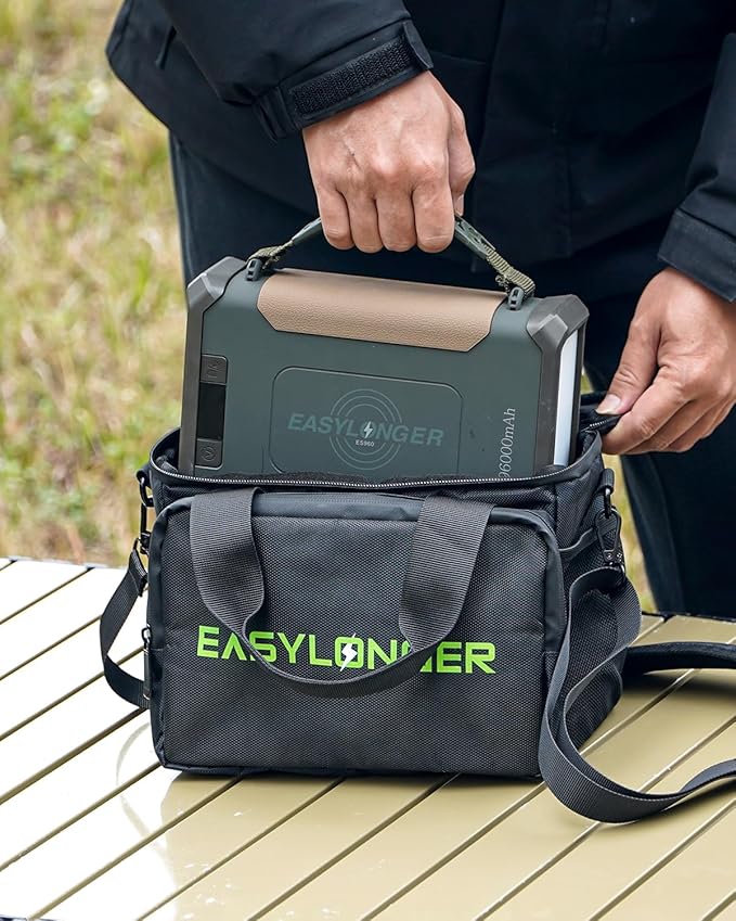 EASYLONGER Travel Carrying Case Compatible with ES960, MARBERO M82/M138, Apowking ‎R100, Anker SOLIX/A1727, etc. Battery Pack Storage Bag with Cable Organizer and Detachable Shoulder Strap, Black