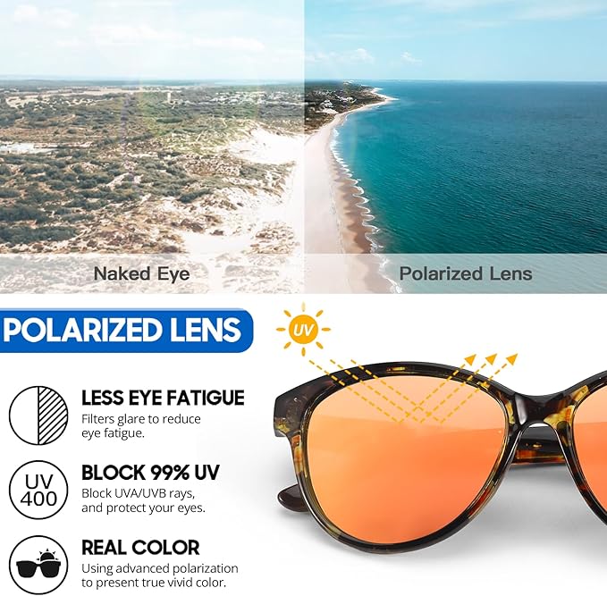 Myiaur Polarized Sunglasses for Women, Trendy Cat Eye Sun Glasses UV400 Protection Classic Retro Shade 2 Pack