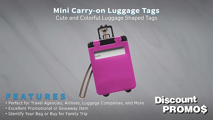 10 Mini Carry-on Luggage Tags Pack - Flip Open Cover, ID Sticker - Purple