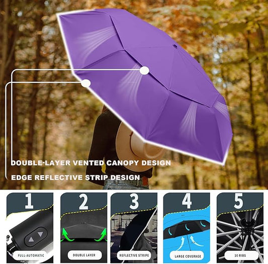 MRTLLOA 42/49 Inch Compact Windproof Travel Umbrella for Rain, Lightweight, Portable, Automatic, Strong, Waterproof Folding Umbrellas for Women, Men and Teenagers