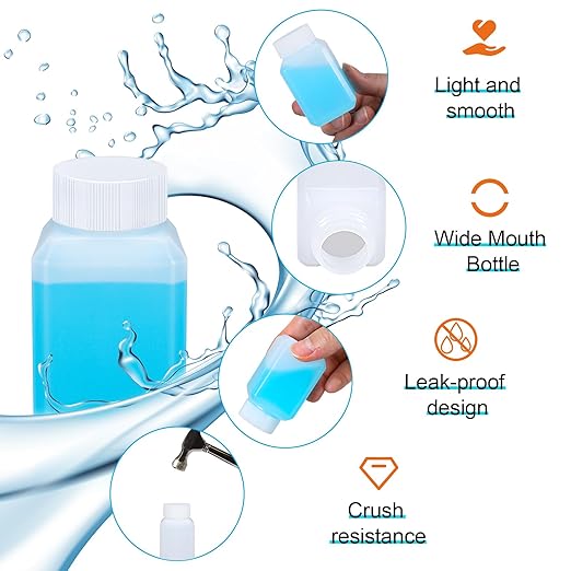 2oz Leak Proof Plastic Bottles with Caps, Laboratory Reagent Bottle, Reusable Small Pill Storage Containers for Travel, Classrooms, Home (6 pack translucent)