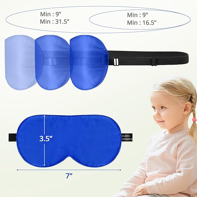 Kids Sleep Mask Eye Cover, 100% Real Natural Pure Silk Eye Mask with Adjustable Strap, Blindfold Kids Eye Mask for Sleeping, Eye Shade for Boys Girls and Adult, Pressure-Free Comfort (Royal Blue)