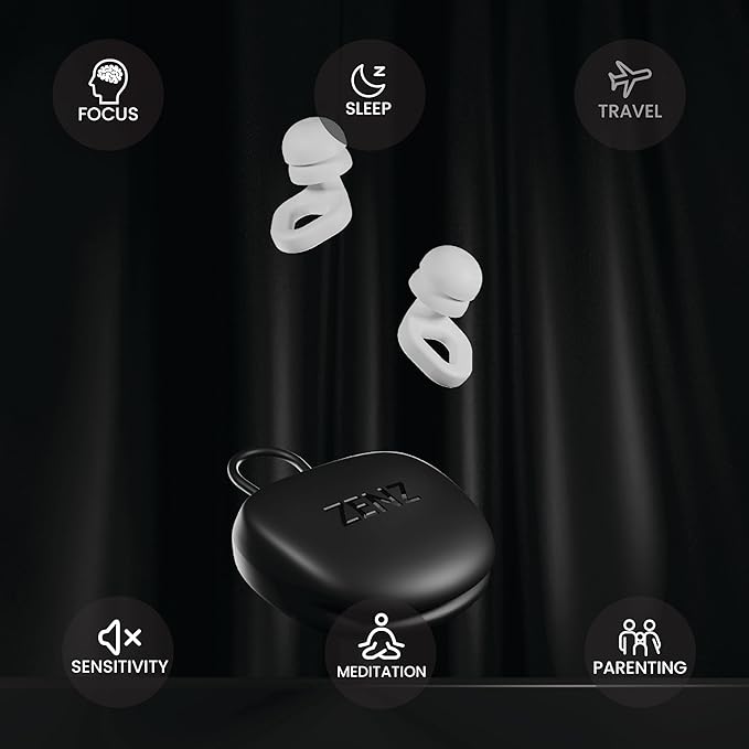 Zenz Unwind Pro Ear Plugs for Sleeping Noise Reduction – Soft Silicone Reusable Earplugs for Sleep, Focus & Work – 35dB Noise Reduction with Storage Case – XS/S/M/L Eartips (Glacier White, One Size)