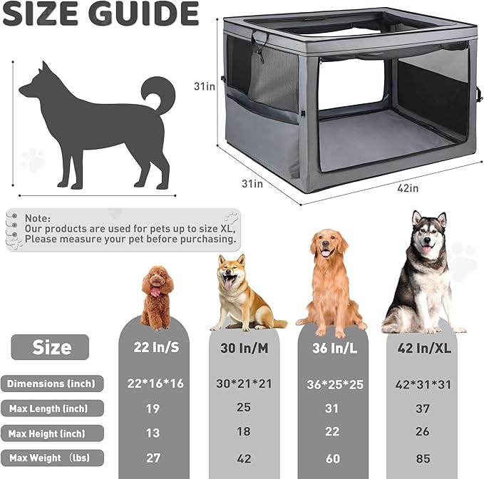 Foldable Pet Crate for Dogs & Cats, Portable Soft-Sided Kennel with Oxford Fabric, Lightweight & Easy to Carry, Travel & Indoor Use, Extra Large