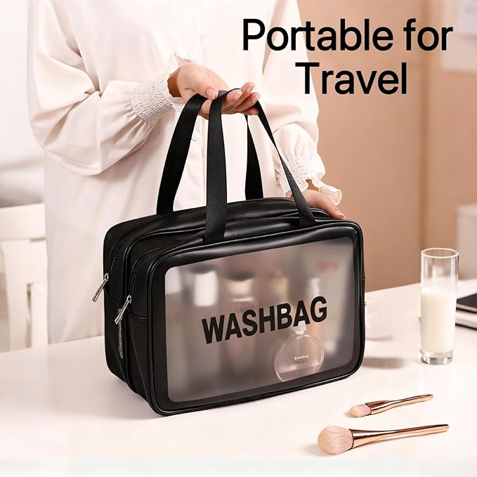 Travel Toiletry Bag for Women and Men, Matte Translucent Toiletry Waterproof Toiletry Bag, Makeup Cosmetic Organizer Bag for Travel Toiletries Accessories Black