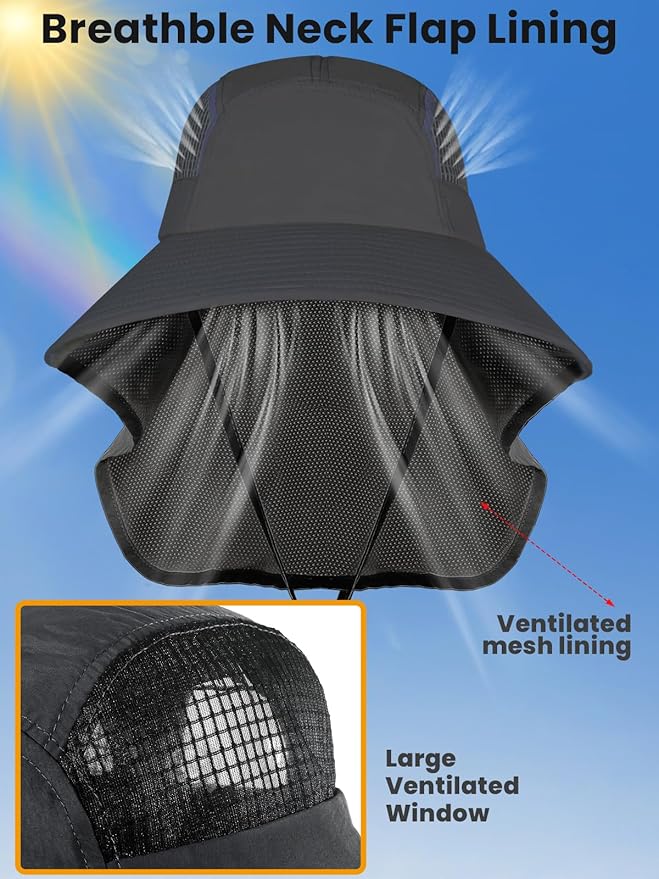 Sun Hats for Women UV Protection with Neck Flap Wide Brim Beach Hats with Ponytail Hole for Hiking Fishing Gardening Travel